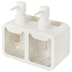 Дозатор DOUBLE для мыла/геля и моющего средства/шампуня, 2х350 мл, органайзер для губок и щеток, БЕЛЫЙ, 10х18х17 см, LAIMA HOME, 700044 - фото 2