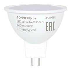 Лампа светодиодная SONNEN EXTRA, 8 (70) Вт, GU5.3, софит, теплый белый, 30000 ч, LED MR16-GU5.3-8W-2700, 457918 - фото 2