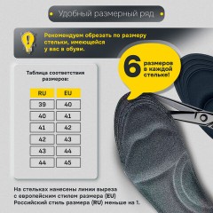 Стельки для обуви с ЭФФЕКТОМ ПАМЯТИ, материал MEMORY FOAM, размер RU 39-44 / EU 40-45, с линиями выреза, SHEGRA (ШЕГРА), 700745 - фото 17