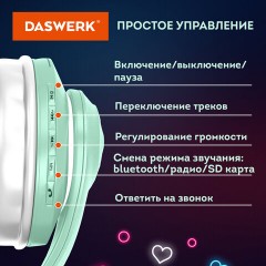 Наушники беспроводные игровые накладные, с ушками, светящиеся, мятные DASWERK STN-28, 513804 Наушники беспроводные игровые накладные, с ушками, светящиеся, мятные DASWERK STN-28, 513804 - фото 10
