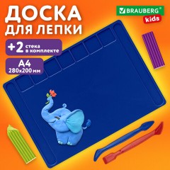 Доска для лепки А4, 280х200 мм, BRAUBERG KIDS, синяя, 7 отделений для пластилина, 2 стека, 274256 - фото 7