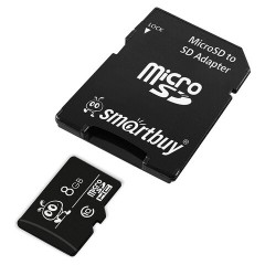 Карта памяти micro SDHC, 8 GB, SMARTBUY, 10 Мб/сек. (class 10), с адаптером, SB8GBSDCL10-01 - фото 3