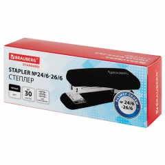Степлер №24/6, 26/6 BRAUBERG "Standard", до 30 листов, черный, 272755 - фото 2
