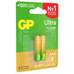 Батарейки КОМПЛЕКТ 2 шт., GP Ultra G-Tech, AAA (LR03, 24А), алкалиновые, мизинчиковые, 24AUA21-2CRSBC2 - фото 5