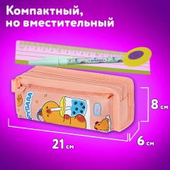 Пенал ЮНЛАНДИЯ ЮНИОР, 2 отделения, с ручкой, полиэстер, "Capybara", 21х8х6 см, 273814 - фото 10