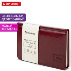 Еженедельник датированный 2026, МАЛЫЙ ФОРМАТ 95х155 мм, А6, BRAUBERG "Imperial", под кожу, бордо, 117188 - фото 16