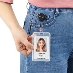 Бейдж вертикальный (85х54 мм) на 2 карты, с рулеткой, ЗАЩИТА ОТ ВЛАГИ И ПЫЛИ, BRAUBERG EXTRA, 238824 - фото 9