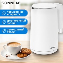 Чайник электрический с двойными стенками SONNEN KT-8719W, 1,5 л, 2200 Вт, белый, 454691 Чайник электрический с двойными стенками SONNEN KT-8719W, 1,5 л, 2200 Вт, белый, 454691 - фото 22