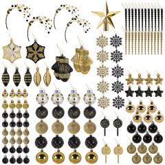 Шары новогодние ёлочные "Black&Gold", НАБОР 130 предметов, черный/золото, пластик, ЗОЛОТАЯ СКАЗКА, 592183 - фото 2