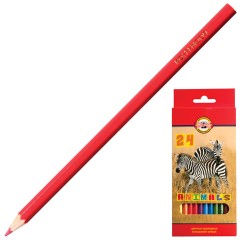 Карандаши цветные KOH-I-NOOR "Animals", 24 цвета, шестигранные, натуральное дерево, 3554/24, 3554024008KSRU - фото 2