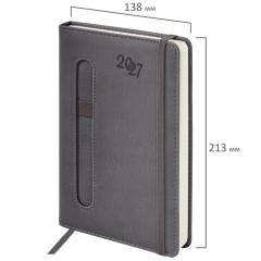 Ежедневник датированный 2027, А5, 138x213 мм, BRAUBERG "Optimal", под кожу, резинка, держатель для ручки, серый, 117933 - фото 2