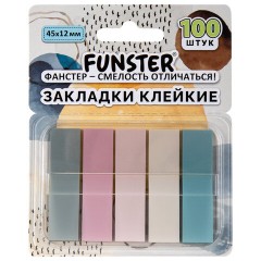 Закладки клейкие Z-сложения FUNSTER (ФАНСТЕР) "Моранди", 45х12 мм, 100 шт. (5 цветов х 20 листов), в диспенсере, 116697