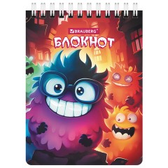 Блокнот МАЛЫЙ ФОРМАТ А6 97х145мм, 60л, гребень, картон, клетка, BRAUBERG МОНСТРИКИ, 116997 - фото 3