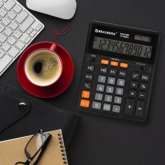 Калькулятор настольный BRAUBERG AAA-888 (202x159 мм), 12 разрядов, ЧЕРНЫЙ, двойное питание, 273981 - фото 7