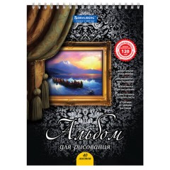 Альбом для рисования, А4, 40 листов, гребень, выборочный лак, подложка, 120 г/м2, BRAUBERG, 205х290 мм, "Картина" (2 вида), 102834 - фото 3