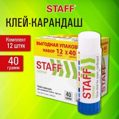 Клей-карандаш 40 г, ВЫГОДНАЯ УПАКОВКА, КОМПЛЕКТ 12 ШТУК, STAFF EVERYDAY, 273019 - фото 5