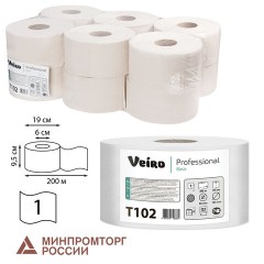 Бумага туалетная д/дисп Veiro Q2 Basic 1сл сер вторич 200м 12рул/уп T102