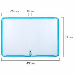 Папка объемная на молнии пластиковая BRAUBERG PASTEL, А4, 330х240 мм, 600 мкм, цвет аквамарин, 271970 - фото 5