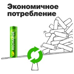 Батарейки аккумуляторные GP ReCharge Ni-Mh мизинчиковые КОМПЛЕКТ 2 шт., ААА (HR03) 400 mAh, 40AAAHCV, 40AAAHCV-2CRSB - фото 6