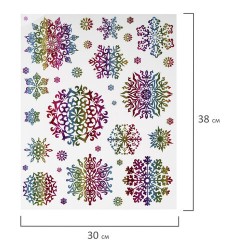 Наклейка для окон двусторонняя МНОГОРАЗОВАЯ 30x38 см, "Снежинки", голография, ЗОЛОТАЯ СКАЗКА, 591929 - фото 4