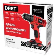 Дрель-шуруповерт аккумуляторная 12 В, Li-ion 1х1,3 Ач, 28 Нм, 11 БИТ В ПОДАРОК, DRET (ДРЕТ) ДША-12-1С, 671501 - фото 2