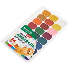 Краски акварельные BRAUBERG KIDS NEW, медовые, 24 цвета, квадратные кюветы, пластиковый пенал с европодвесом, 192797 - фото 4