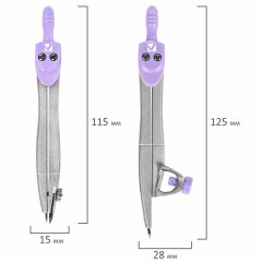 Готовальня BRAUBERG SCHOOL KIT, 11 предметов, циркуль 115 мм, циркуль 125 мм, чертежные принадлежности, лавандовый цвет, 210714 - фото 6