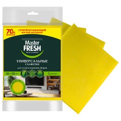 Салфетки ВИСКОЗНЫЕ универсальные, 30х38 см, КОМПЛЕКТ 3 шт., 90 г/м2, желтые, MASTER FRESH - фото 2