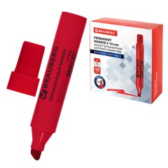 Маркер перманентный BRAUBERG "JUMBO", КРАСНЫЙ, ШИРОКАЯ ЛИНИЯ ПИСЬМА, скошенный наконечник, 3-10 мм, 151226