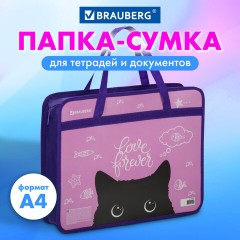 Папка на молнии с ручками BRAUBERG А4, 1 отделение, пластик, 80 мм, "Black Cat", 270122 - фото 7