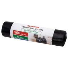 Мешки для мусора 360 л, черные, в рулоне 5 штук, сверхпрочные, ПВД 80 мкм, 120x160 см, LAIMA, 702688