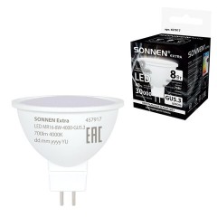 Лампа светодиодная SONNEN EXTRA, 8 (70) Вт, GU5.3, софит, нейтральный белый, 30000 ч, LED MR16-8W-4000-GU5.3, 457917