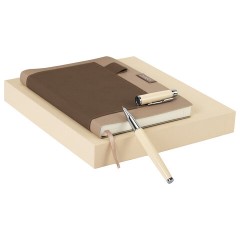 Ежедневник в наборе с ручкой А5, 144x210 мм, BRAUBERG "Style" под кожу, 160 листов, бежевый, 116861 - фото 4