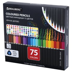 Карандаши цветные чёрное дерево BRAUBERG BLACK WOOD, 75 цветов, мягкий грифель 3 мм, 182044 - фото 2