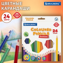Карандаши цветные BRAUBERG PREMIUM, 24 цвета, шестигранные, грифель 3 мм, 181668 - фото 7