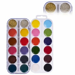 Краски акварельные ЮНЛАНДИЯ "ЮНЫЙ ВОЛШЕБНИК", медовые, 22+2 цвета (золото+серебро), круглые кюветы, пластик, 192361 - фото 2