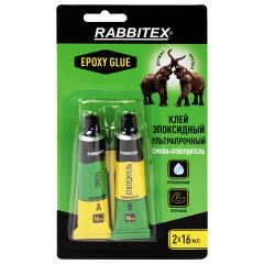 Клей эпоксидный смола + отвердитель, две тубы, суперпрочный, 2х16 мл, RABBITEX (РАББИТЕКС) "ДВА СЛОНА", 609816