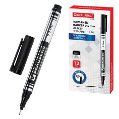 Маркер перманентный BRAUBERG "Jet", ЧЕРНЫЙ, супертонкий металлический наконечник 0,5 мм,150507