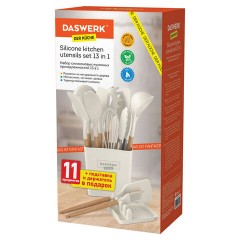 Набор силиконовых кухонных принадлежностей с деревянными ручками 13 в 1, молочный, DASWERK (ДАСВЕРК), 608196 - фото 4