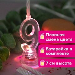 Цифра-подсвечник "9" светодиодная, ЗОЛОТАЯ СКАЗКА, в наборе 4 свечи 6 см, 1 батарейка, 591432 Цифра-подсвечник "9" светодиодная, ЗОЛОТАЯ СКАЗКА, в наборе 4 свечи 6 см, 1 батарейка, 591432 - фото 5