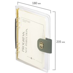 Блокнот А5 180x235 мм, BRAUBERG "Fabulous", гибкий, на кольцах, застежка, 80 л., оливковый, 116195 - фото 2