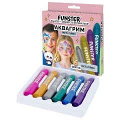 Аквагрим для лица и тела, 6 цветов МЕТАЛЛИК, FUNSTER (ФАНСТЕР), легко смываются, 192574