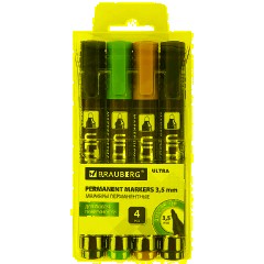 Маркеры перманентные BRAUBERG ULTRA MARKER, НАБОР 4 ЦВЕТА, круглый наконечник 3,5 мм, 152208 - фото 2