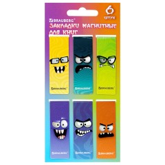Закладки для книг МАГНИТНЫЕ, "МОНСТРИКИ", набор 6 штук, 60x20 мм, BRAUBERG, 116995