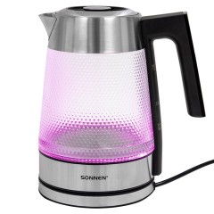 Чайник электрический с терморегулятором SONNEN KT-1809D, 1,8 л, 2200 Вт, 5 цветов подсветки, 5 температур, стекло текстура ромб, 455141 - фото 18