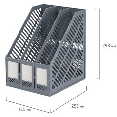 Лоток вертикальный для бумаг BRAUBERG "Office-Expert", 215 мм, 3 отделения, сборный, серый, 238018 - фото 6