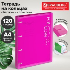 Тетрадь на кольцах БОЛЬШАЯ А4, 305х235 мм, 120 л., пластик, разделители, BRAUBERG MOVE, розовый, 405257 - фото 11