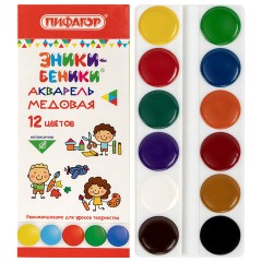 Краски акварельные медовые ПИФАГОР "ЭНИКИ-БЕНИКИ NEW", 12 цветов, картонная коробка, 192846 - фото 2