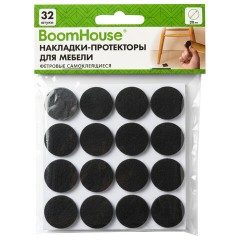 Накладки-протекторы для мебели ФЕТРОВЫЕ самоклеящиеся, d=20 мм, черные, КОМПЛЕКТ 32 шт., BOOMHOUSE (БУМХАУС), 701815