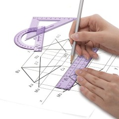 Набор чертежный BRAUBERG (линейка 15 см, треугольник, транспортир), фиолетовый, блестки, прозрачный, пенал, 210891 - фото 3